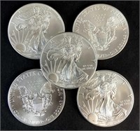 (5) 2016 American 1oz Silver Eagle Coins Bu