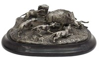 AFTER P. MENE SILVERED BRONZE DOGS HUNTING BOAR
