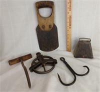 Primitives- pulley, bell, hay hook