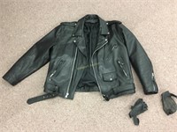 Leather motorcycle jacket and gloves