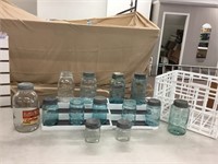 Vintage jars and zinc lids, crate