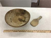 Wooden butter bowl and ladle