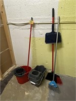 2 mop pails and brooms