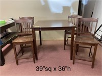 Table 39" square x 36"h and 4 chairs-bar height