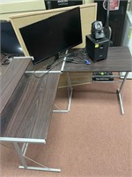 Desk 4' x 4', LG 27"Monitor & Logitech speakers w
