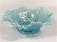 Vintage Opalescent and Blue Pressed Glass Bowl