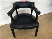 Blue Leather Arm Chair with Tack Decoration