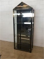 Brass Framed Curio Cabinet with Peaked Top