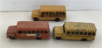(3) Metal School Buses  2 Hubley & one Ertl  9"