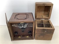 (2) Wood Boxes, (1) Radio