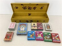 Nice VTG Painted Box Filled with Card Games