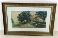 * Antique Water Color Painting Under Glass -