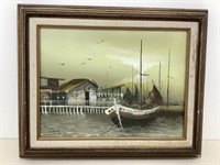* Oil Painting on Canvas - "Harbor Scene" - Can't