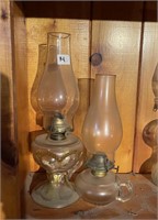2 VINTAGE GLASS OIL LAMPS