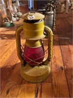 VINTAGE YELLOW WITH RED GLASS LANTERN