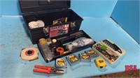 Plastic Tool Box w/ Tape Measures, Utility Knives,