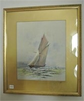 Antique Framed Sailboat Watercolour Painting