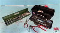 Small Plastic Tool Box w/ Pliers, Tape Measure,