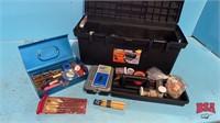 Plastic Tool Box w/ files, small chisels, screws,