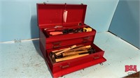 Bench Tool Box w/ Pliers, Hack Saws, Tape