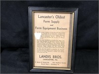 Landis Bros Lancaster, PA Advertisement