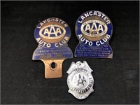 (2) Triple A Auto Club License Plate Badges & Pin