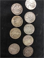 (9) Walking Liberty Silver Half Dollars