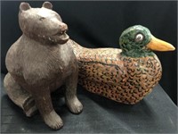 Carved Wood Bear & Duck