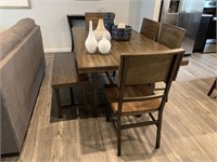 6PC DINING TABLE & BENCH W/CHAIRS