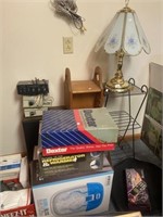 Lamp and stand, 2 phones, electronic equipment,