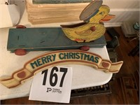Vintage Pull Toy & Christmas Sign
