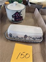 HOME AND GARDEN PARTY BUTTER DISH AND CANISTER