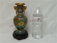 Chinese Cloisonne Enamel Vase w Wooden Stand