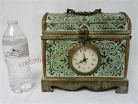 Decorative Wood & Metal Chest / Box w Clock