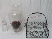 Square Metal Basket & 16" Etched Glass Vase