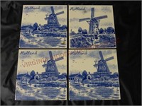 Vintage Holland Windmill 6" Tiles ~ Lot of 4