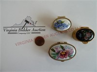 Vintage Floral Porcelain Top Metal Pill Boxes ~ 3