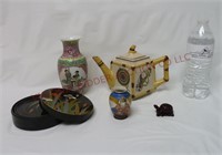 Asian Vases, Tea Pot, Otagiri Coasters & Turtle