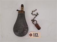 1800's Embossed Tin/Brass Powder Flask