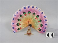 BLOWN GLASS PEACOCK WITH SPUN GLASS FEATHERS: