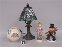 LEADED/STAINED GKASS LAMP, LENOX VASE, FIGURINES: