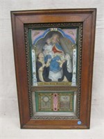 THE HOLY ROSARY FIGURE IN OAK FRAME: