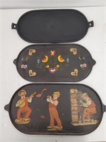 (3) Vintage Cast Iron Trays