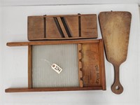 Glass Washboard, Wooden Cutting Board, & Slicer