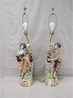 PAIR OF CAPPO-DI-MONTE STYLE FIGURAL TABLE LAMPS:
