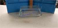 Vintage rectangular ribbed clear glass butter