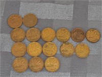 1930s to 50s Canadian Pennies: 16 pennies