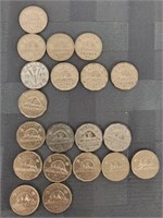 1930s to 60s Canadian Nickels: 20 Nickels