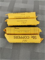 Four Rolls of Canadian Pennies: 64, 65, 67, 1980