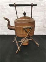 Antique Copper Tea Kettle/Stand w/Spirit Burner